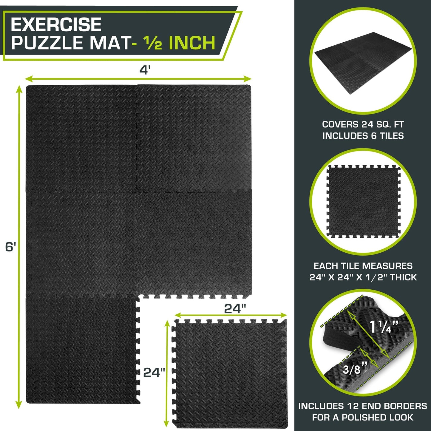 Diamond Plate Exercise Puzzle Mat 1/2-in